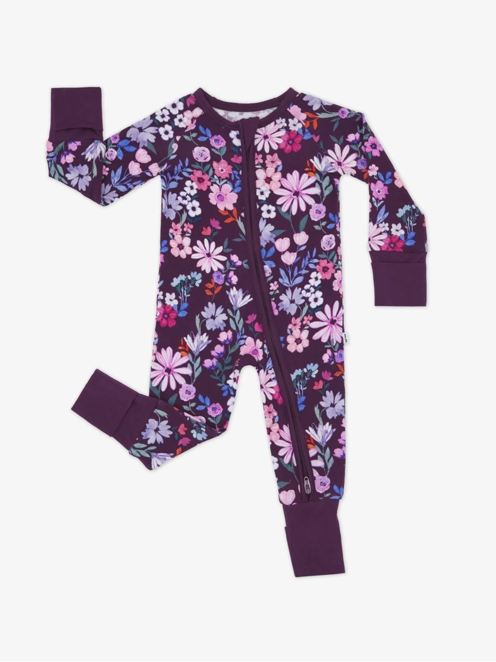 Little Sleepies zippy violet meadows floral print footies bamboo baby girl plum